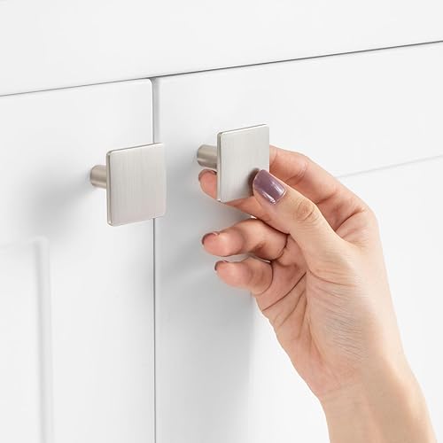 Miniatura 2 de ASKANO ZK2201 - Pomo cuadrado para gabinete de cocina con mango redondo, níquel cepillado, mango moderno, herrajes sólidos para cajón, tocador,