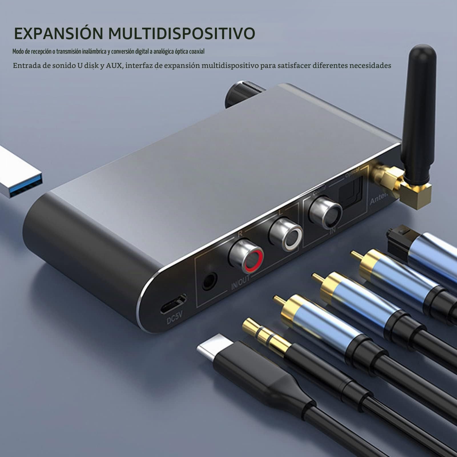 Transmisor Receptor Bluetooth, 4 en 1 Bluetooth 5.1 Adaptador de Audio Auxiliar HiFi DAC Convertidor Digital a Analógico para Estéreo Doméstico, TV, Automóvil, PC, Auriculares