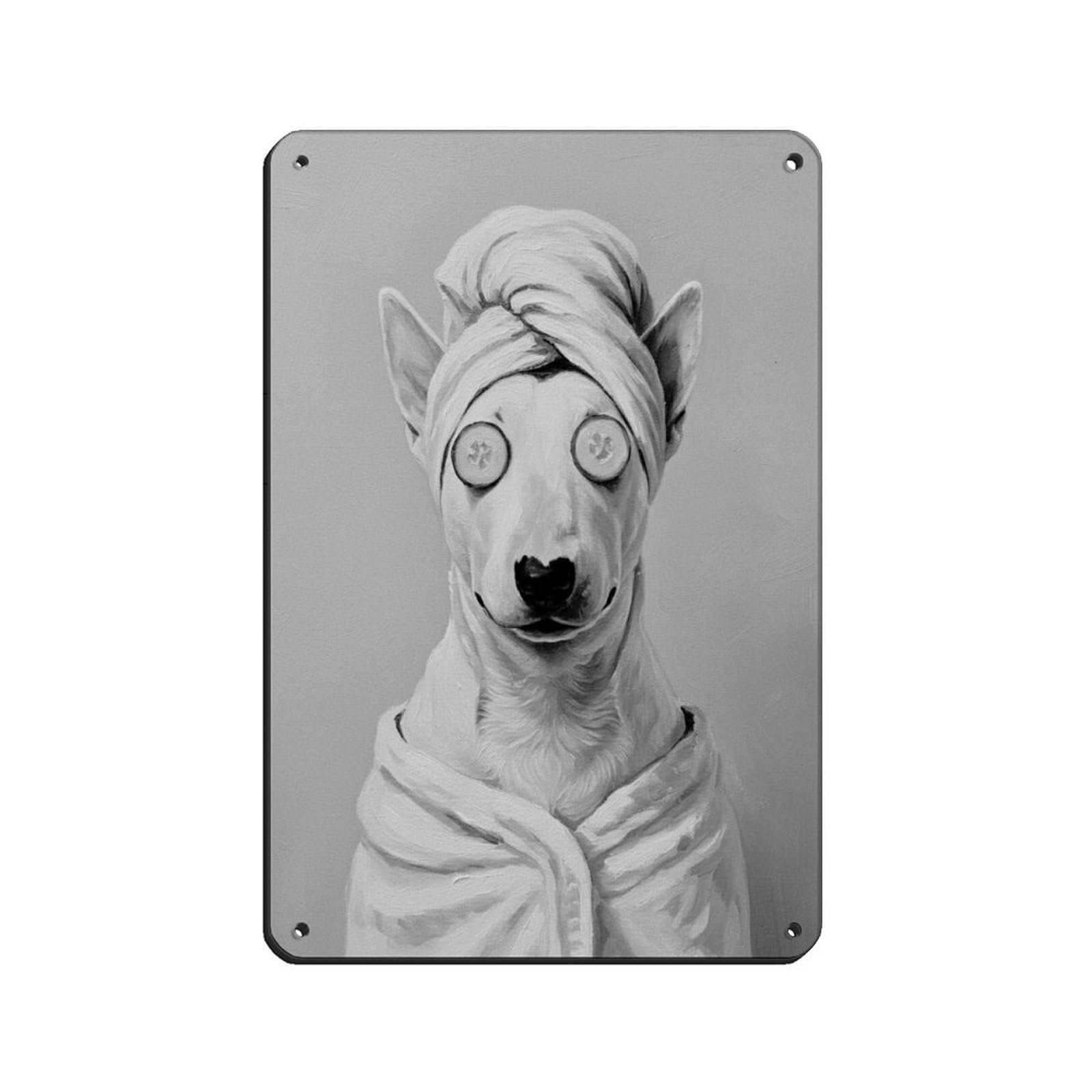 Bathroom Spa Art, Bull Terrier Dog Retro Poster Metal Tin Sign Chic Art Retro Iron Painting Bar People Cave Cafe Family Garage Poster Wall Decoration 8x12inch(20x30cm)