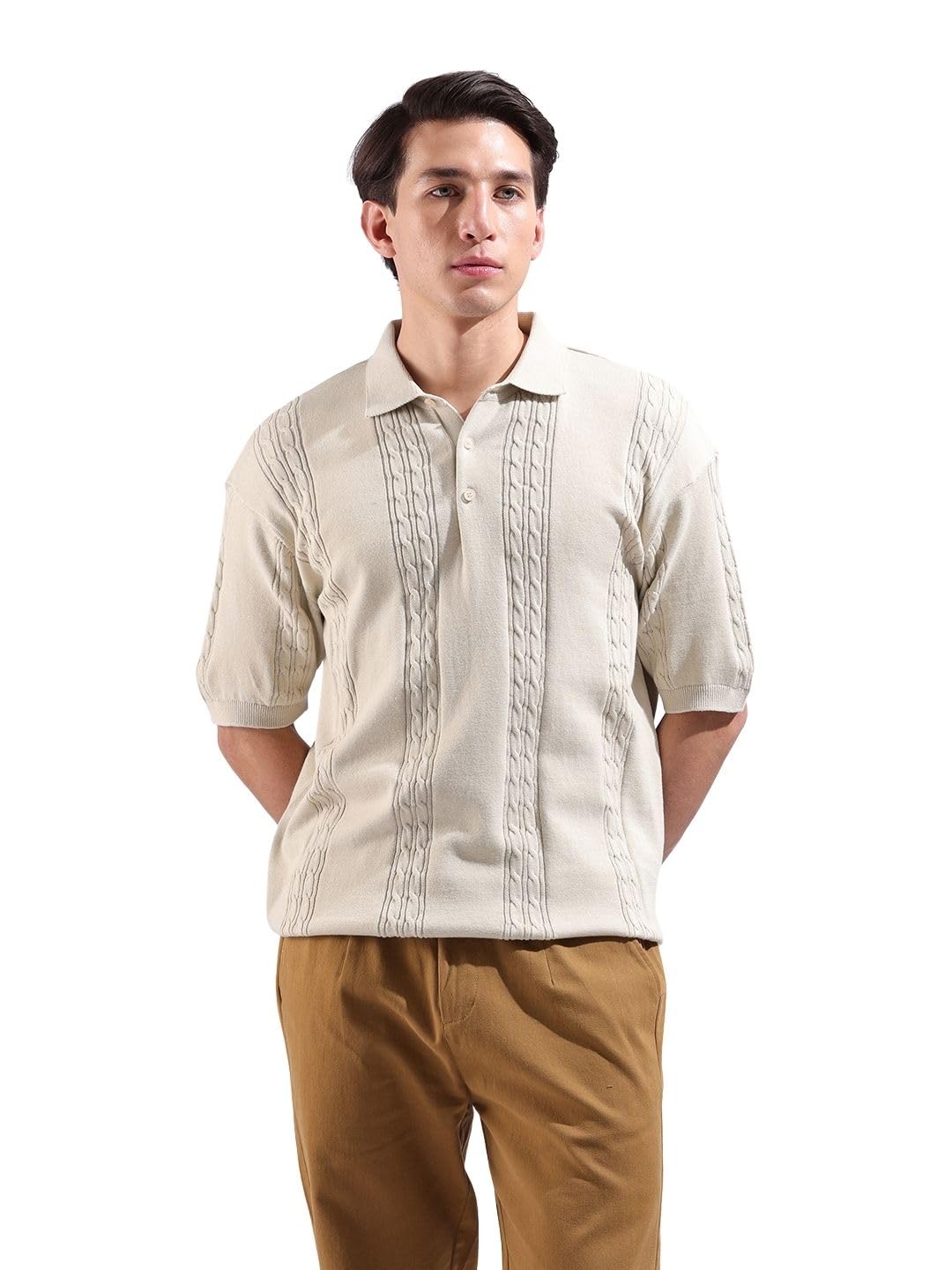 The Indian Garage Co Camiseta polo de manga media para hombre, de punto plano, texturizada, de gran tamaño