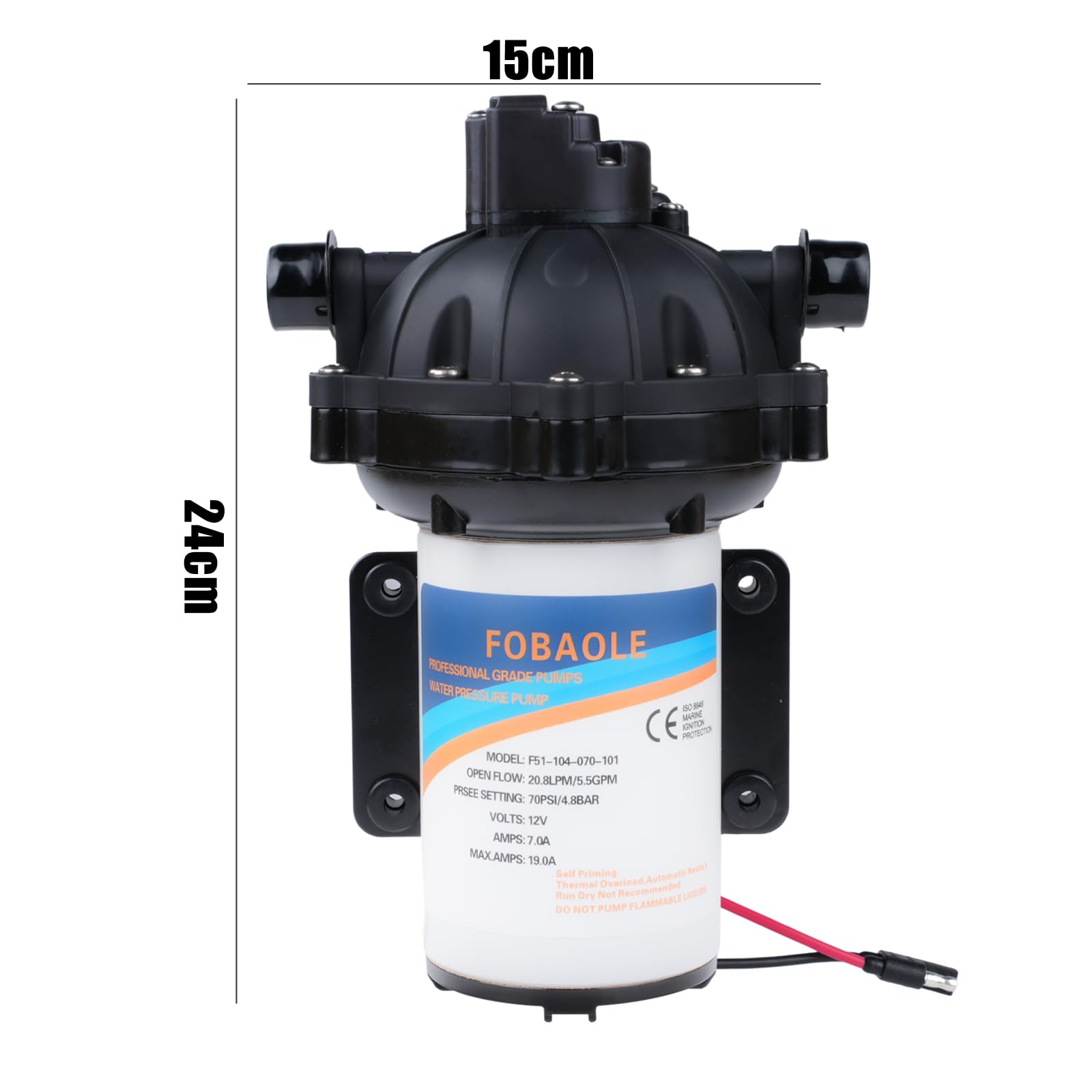 Pompa Acqua 12V, DC 20,8 L/min 70 psi/4,8 bar 5,5 GPM 5 Camere Pompa a Pressione Autoadescante per Acqua su Richiesta Pompa a Membrana per Acqua per Camper Yacht Giardino Camper