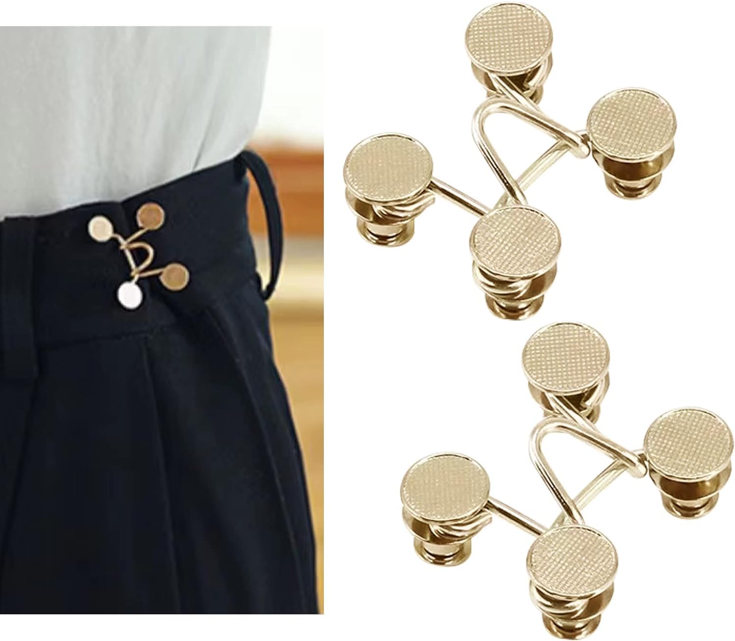 THECLOUDMALLTHECLOUDMALL® 2 Sets Pearl Jean Button Pins - Adjustable Waist Buckle Extender - No Sewing Required Instant Button for Pants (Gold)