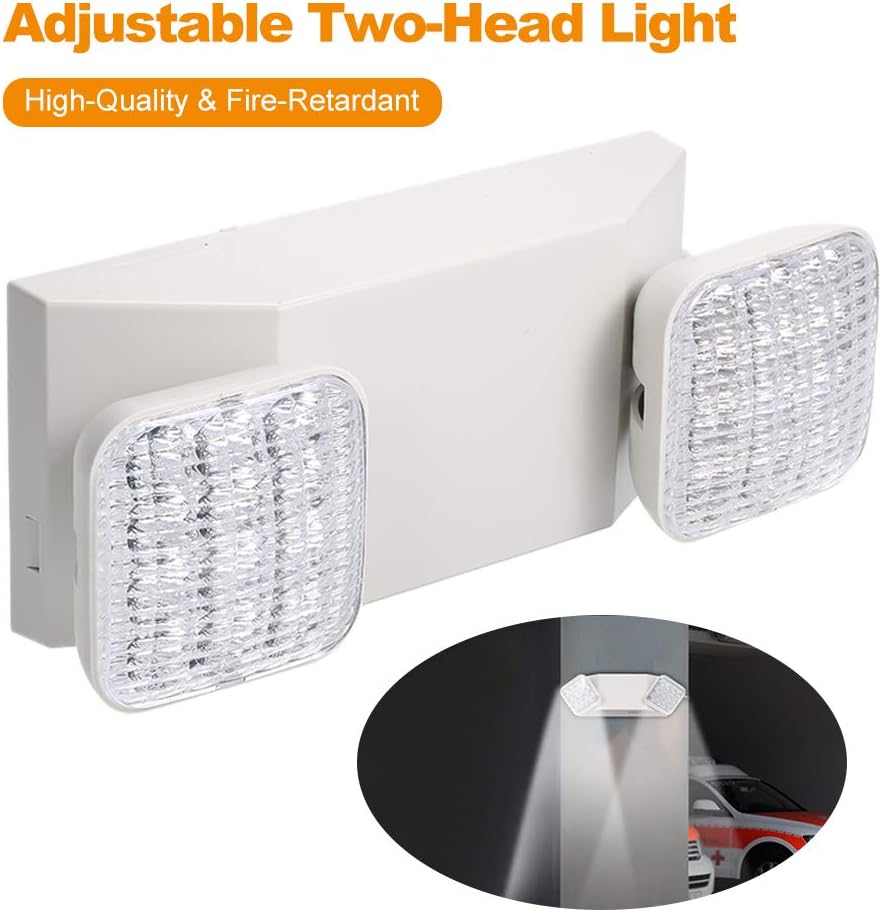 AC85-265V LEDs Emergency Light Two-Head Adjustable 1800mAh Batterys Wall-Mounted Lamp for Residential Commercial Garage and Basement Use