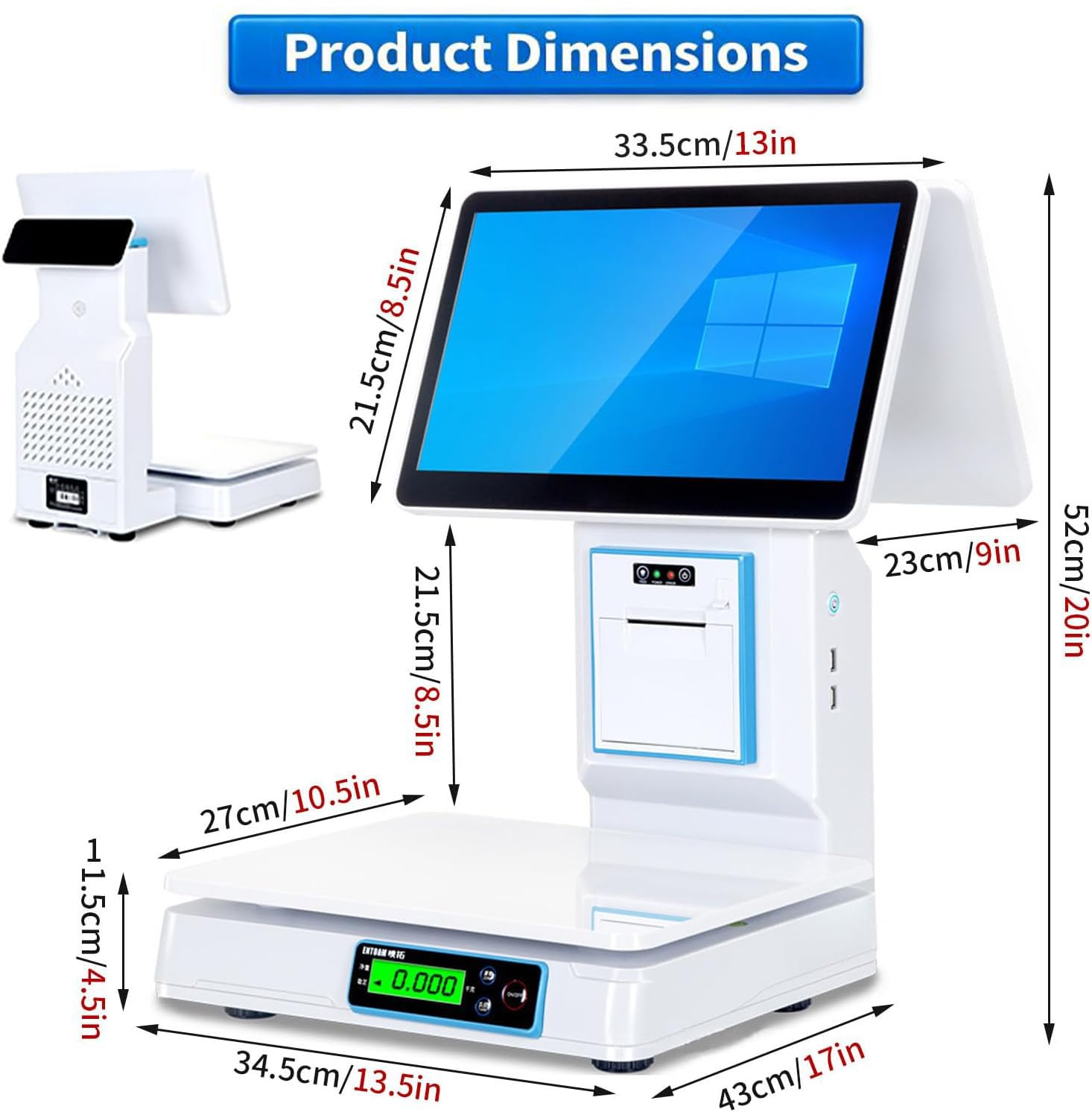Caja registradora con sis-Tema TPV, Caja registradora Inteligente Todo en uno con IA para pequeñas Empresas, con cajón portamonedas y escáner de código de Barras. Singlescreen
