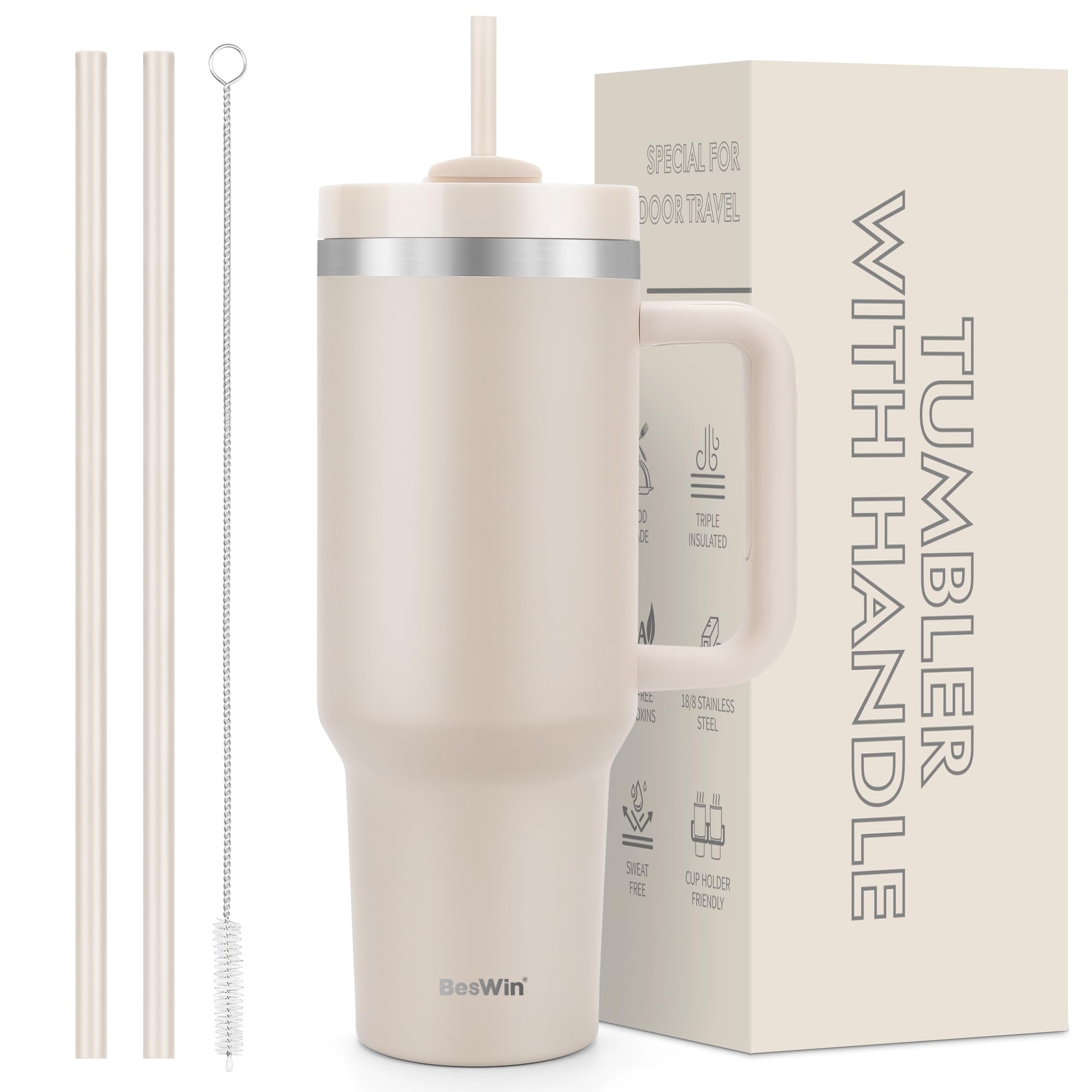 40 oz Tumbler with Handle and Straw, Vacuum Insulated Stainless Steel Double Wall Water Bottle Travel Mug