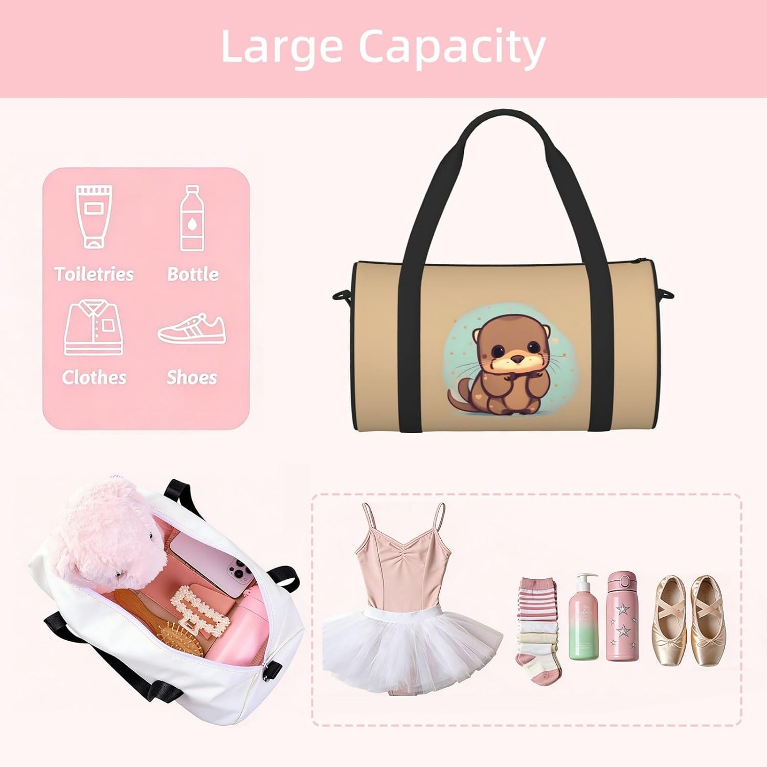 Cute Otter Print Sports Tote Bag Lightweight Water-Resistant Gym Backpack Travel Supplies