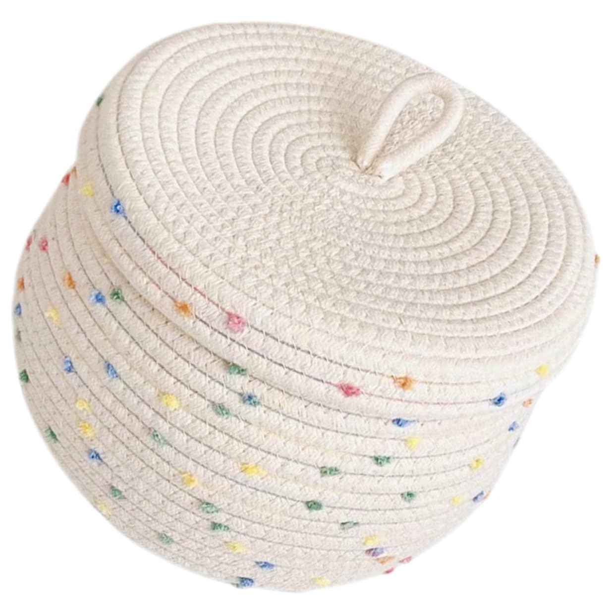 HOMSFOU Cestino Portaoggetti Organizer Casa Versatile e Resistente in Corda di Cotone Intrecciata con Coperchio, Cesta per Conservazione Uova con Trama Delicata