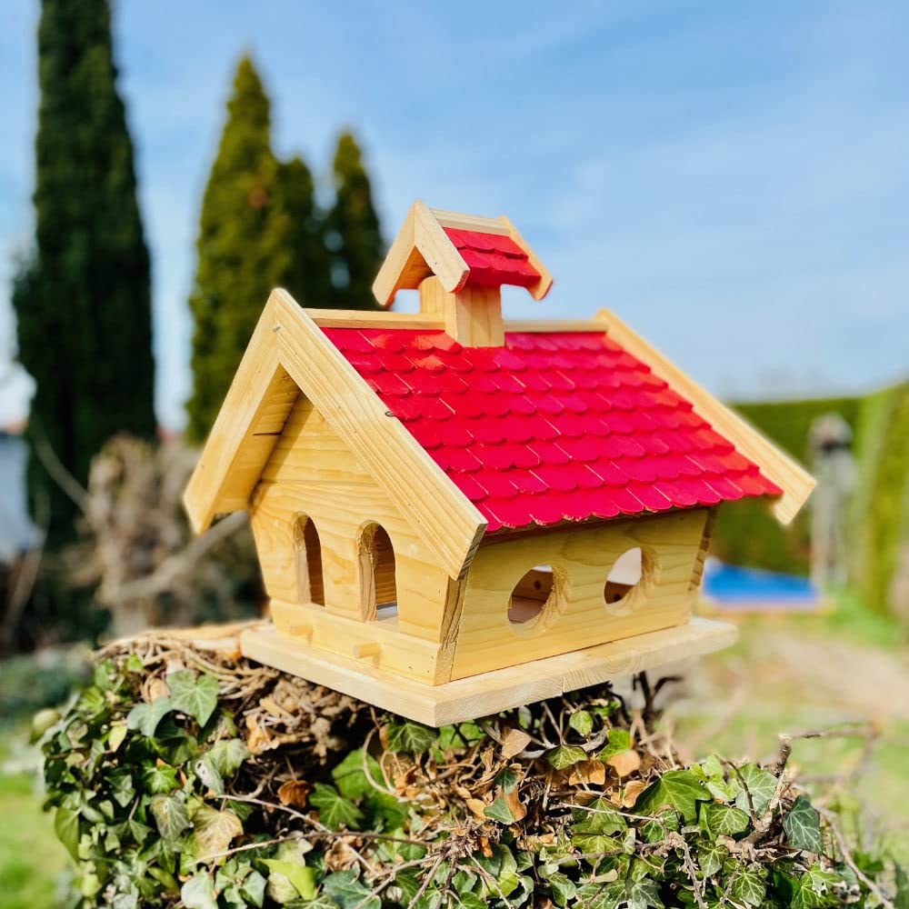 Rectangular hecha a mano para pájaros, comedero de madera, comedero de madera natural/rojo Birdhouse tejas de madera