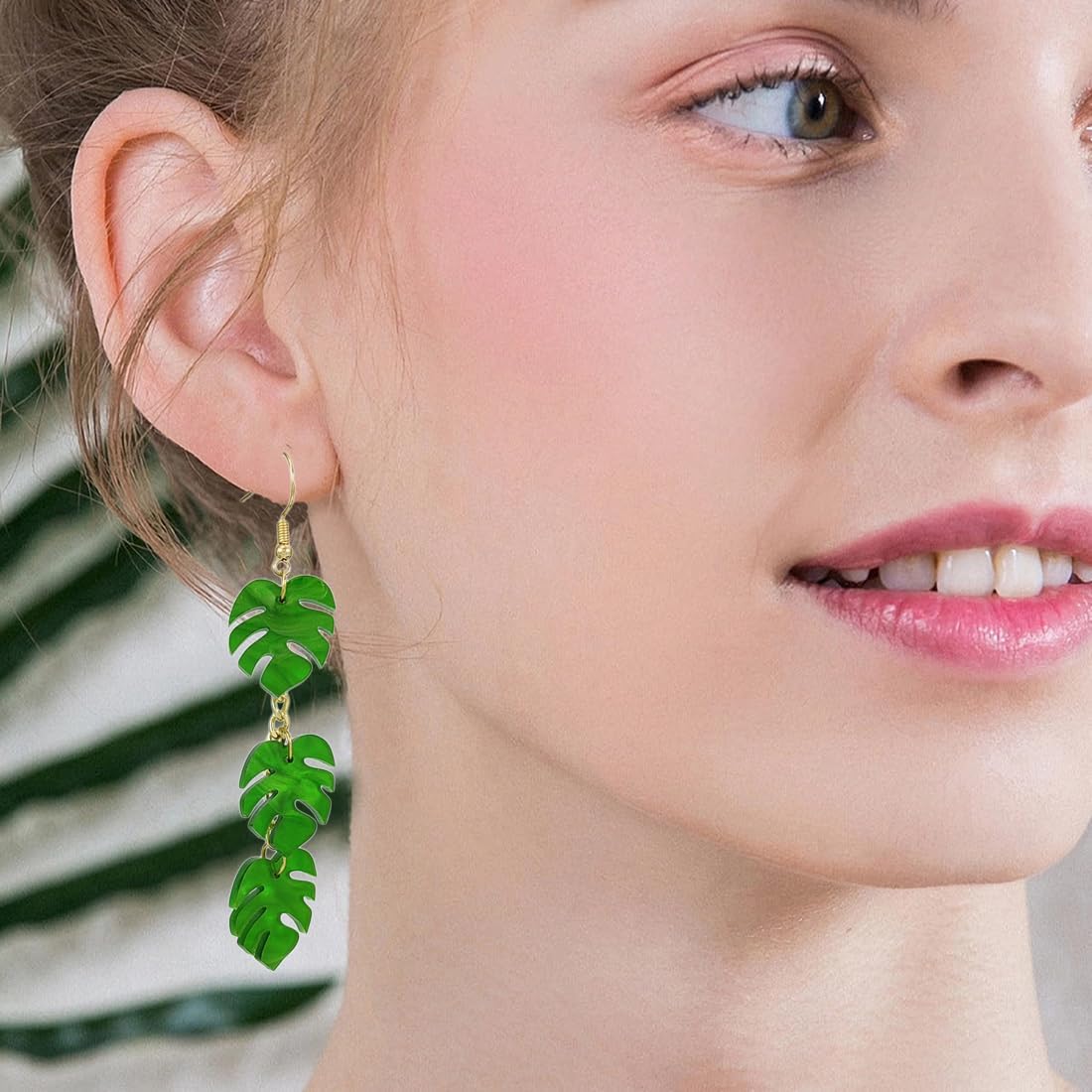 Green Leaf Earrings for Women Cute Hawaiian Accessories Tropical Plant Statement Dangle Drop Earring Fashion Palm Jewelry Gifts - Image 6