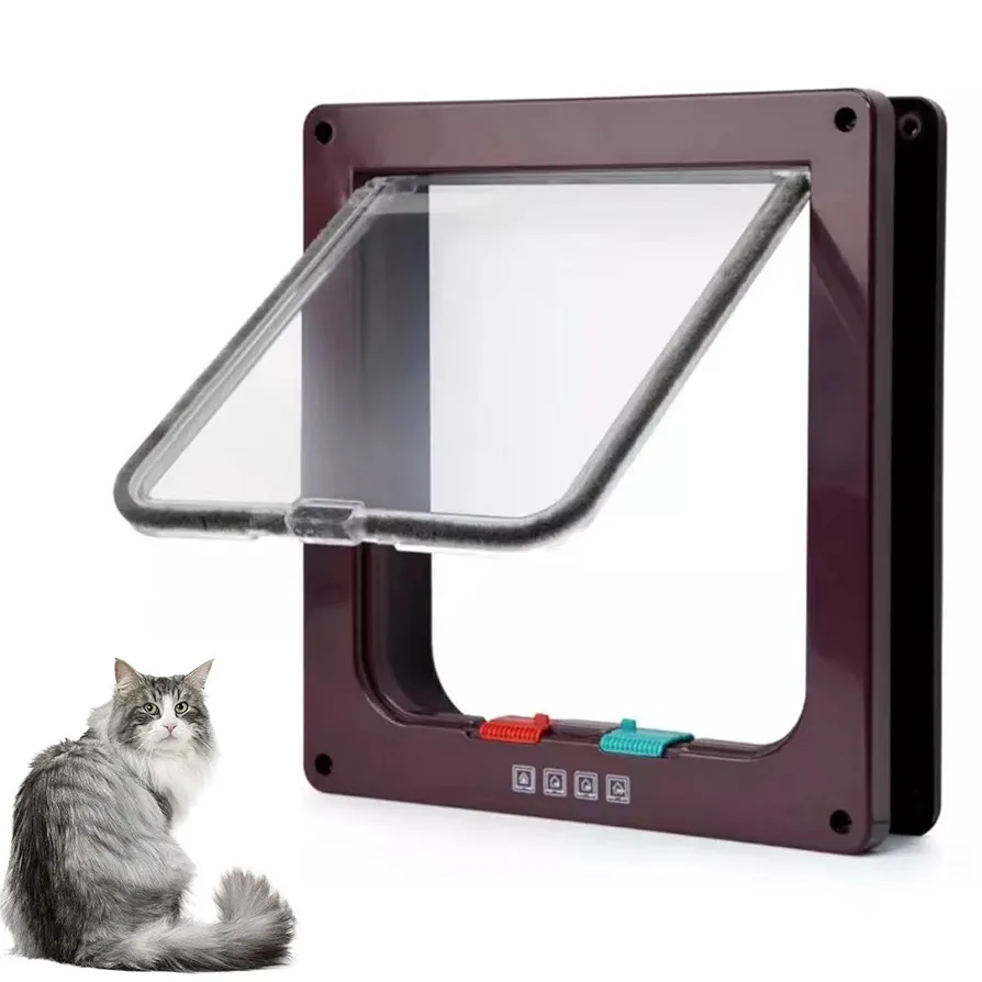ペットドア 小型犬・猫用 ブラウン Amazon.co.jp: キャットドア ペットドア ブラウン L 壁 取り付け