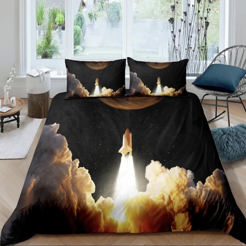 Parure de Lit 140x200 et Housse de Couette Microfibre 110g/㎡ Impression 3D Espace