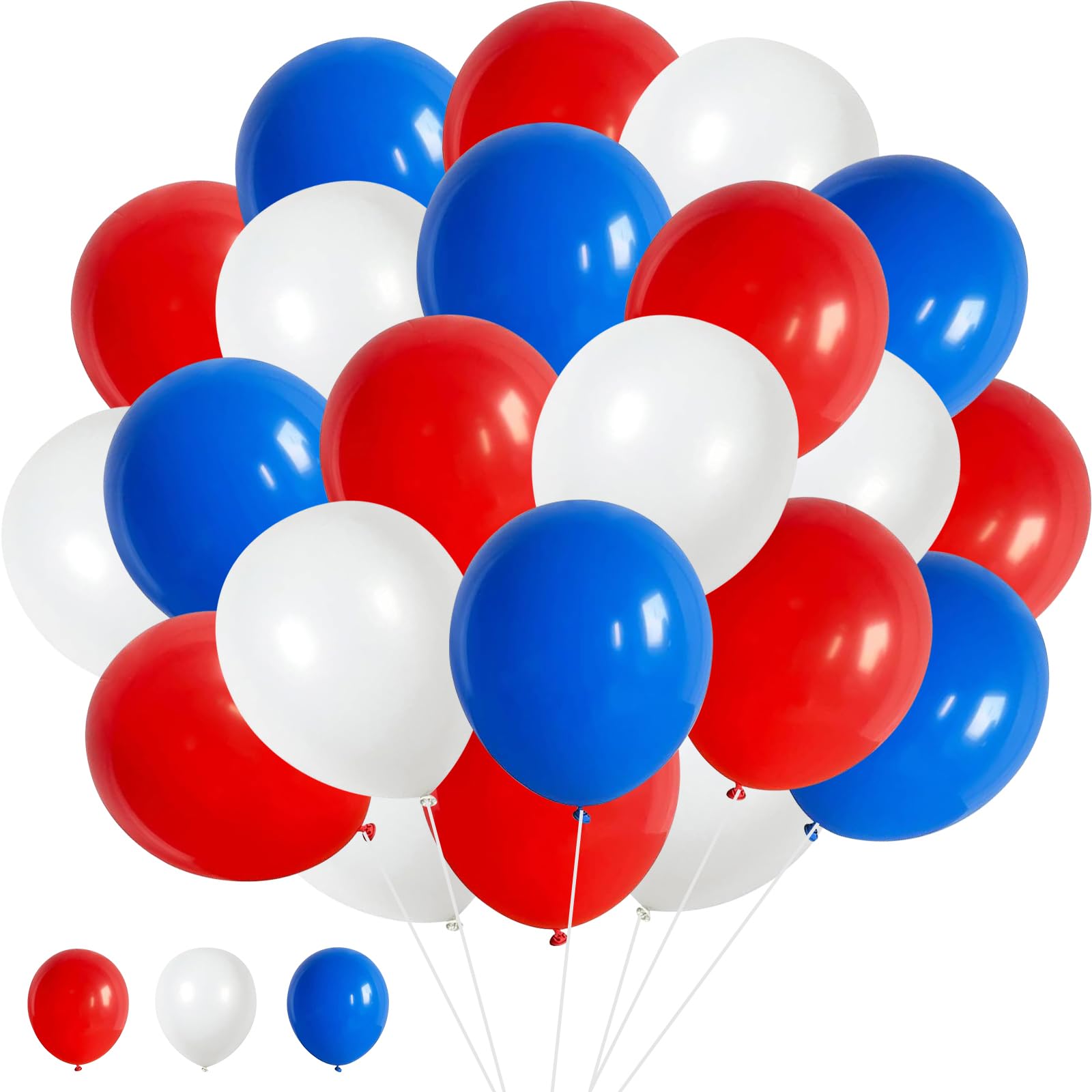 Plliocse Red Blue White Balloons, 100 Pack 12 Inch Red White Blue Party Decorations Balloon for Anniversary Celebrations, Wedding, Birthday Party (Blue White Red Balloons)