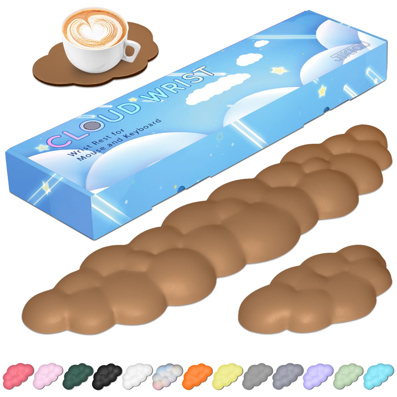 JIKIOU Upgrade Leather Cloud Keyboard Wrist Rest, Cloud Wrist Rest with Non-Slip PU Base, Comfortable Memory Foam Wrist Rest for Computer Laptop Mac Gaming Office and Pain Relief Wish Gift