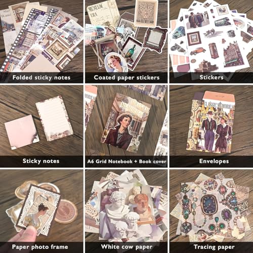 Image of RANDEN Museum Journaling Kit, 346PCS Vintage Scrapbook & Stationery Set with Aesthetic Stickers, Ephemera Pack and Journal Supplies for Bullet Journals, Planners, Albums & Creative Crafts (Museum)