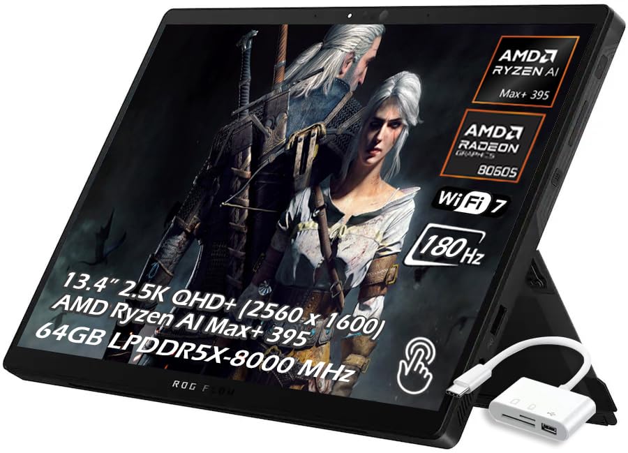 Image of ASUS ROG Flow Z13 13.4 inch 2.5K QHD+ 180Hz Touch 2-in-1 Gaming Tablet, 64GB LPDDR5X 2TB SSD, AMD Ryzen AI MAX+ 395, AMD Radeon 8060S Graphics, Backlit KB, Wi-Fi7 Bluetooth, Win11, USB 3.0 Hub, W /GaLiMu