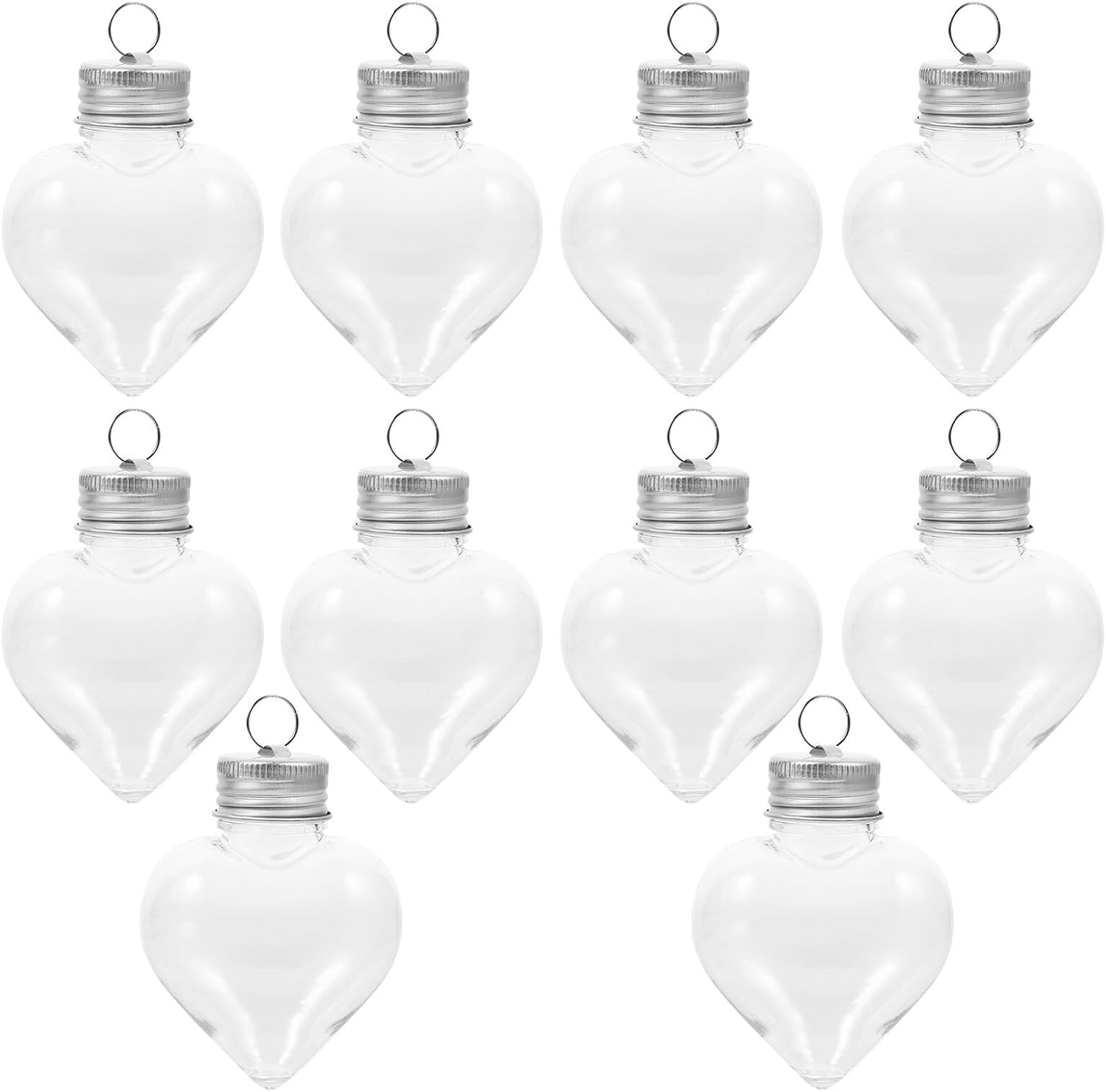 Milisten 10pcs 50ml Heart-shaped Candy Bottles with Silver Lid Caps, Empty Juice and Milk Bottles for Christmas Tree Hanging Ornaments and Holiday Party Decorations