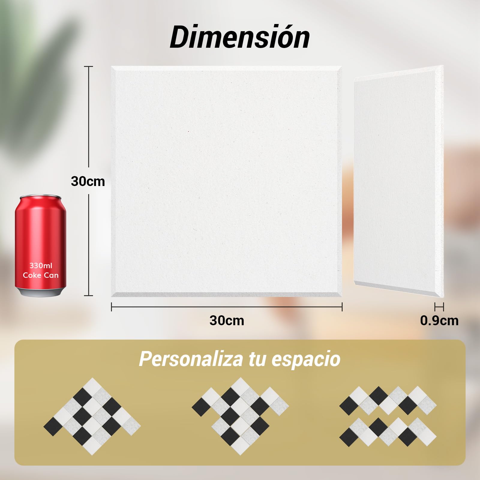 TONOR 18 PCS Paneles AcúSticos Adhesivos Cuadrados, 30 x 30 x 0,9 cm, Aislamiento AcúStico con Baldosas Murales de PoliéSter de Alta Densidad para Paredes, Techos y Puertas, Blanco