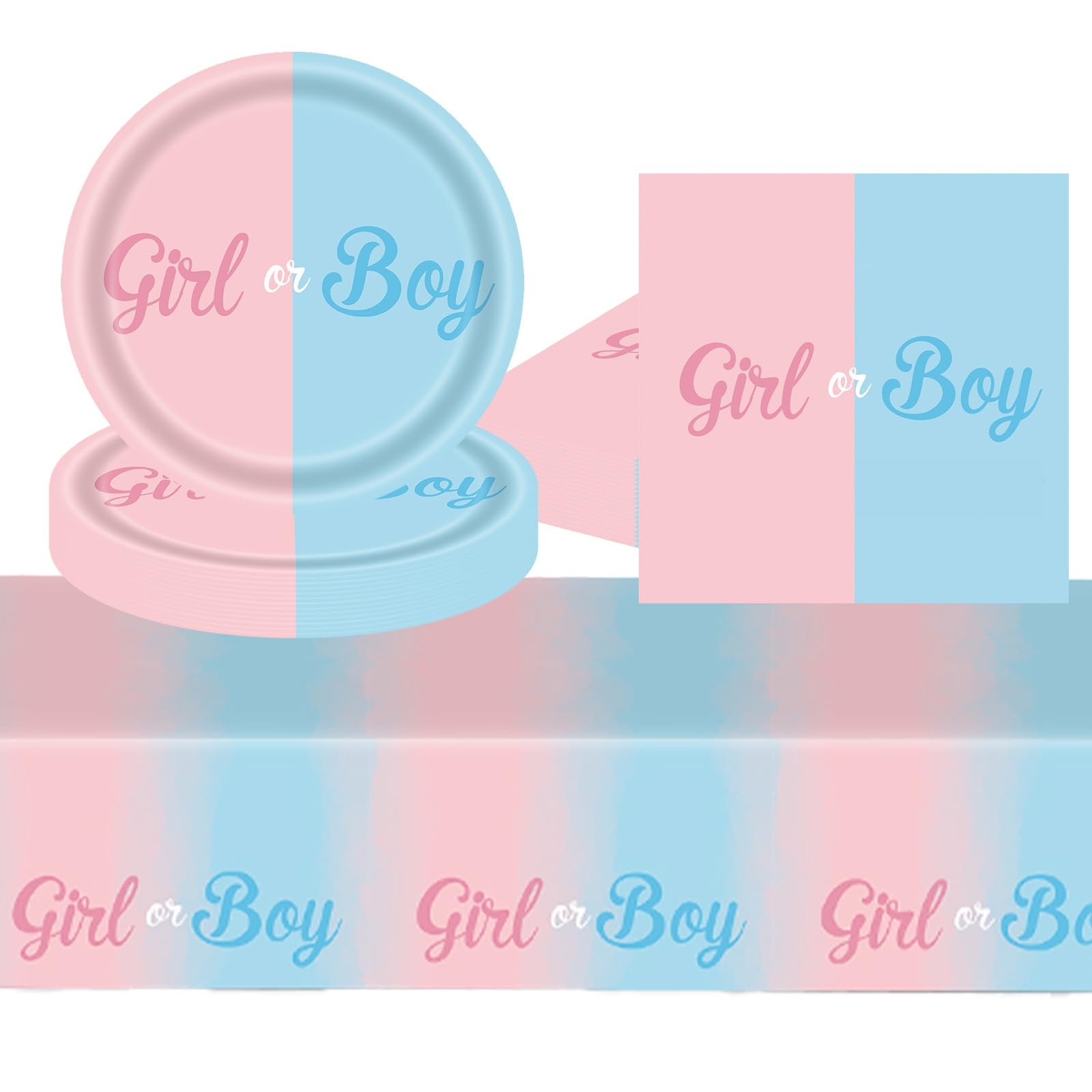MOMAHUA 37P Gender Reveal Tableware Set for 16 Guests,Pink and Blue Paper Dinnerware Set for Baby Shower with Plates,Napkins,Tablecloth,Table Decorations Party Supplies