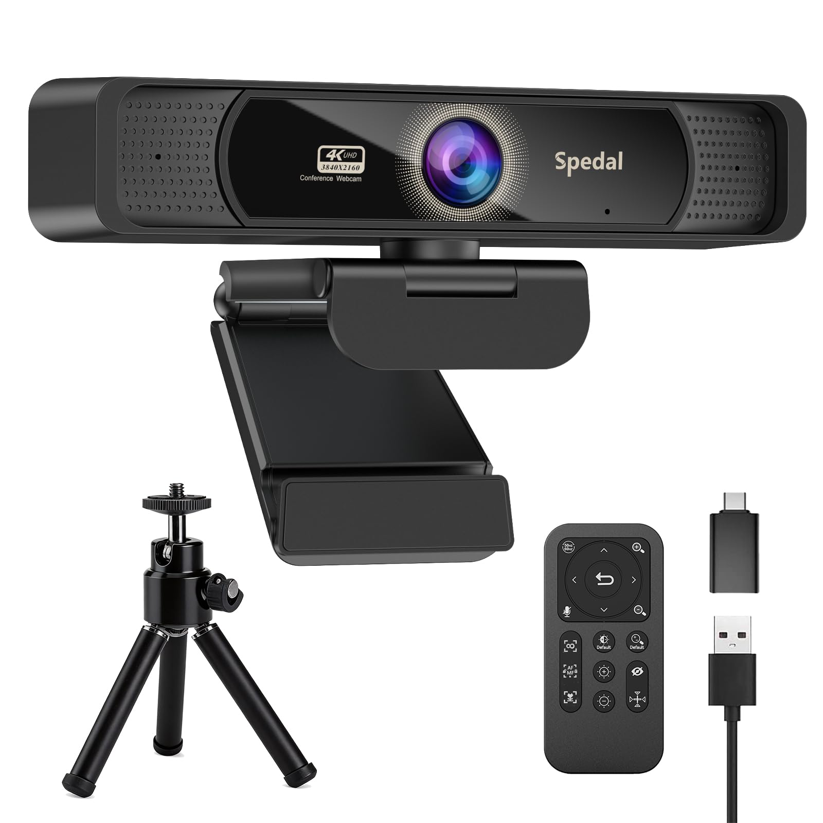 4K Webcam with Tripod, Wide Angle 120° USB Webcam, Sony 1/2.8" Sensor, Dual Microphones, Remote Control, Auto Focus for Video Conferencing, Online Meetings, Streaming, Zoom & Teams