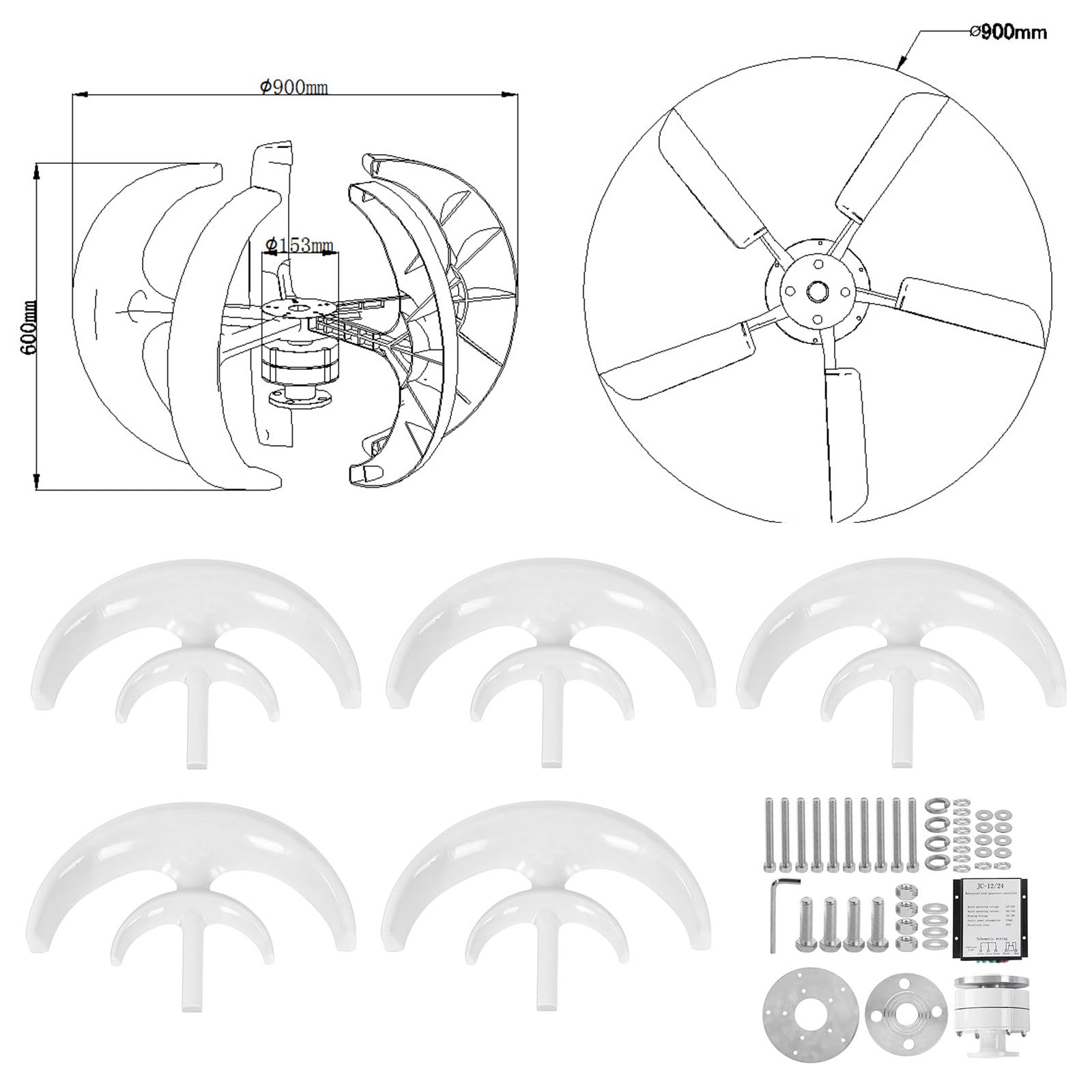 Pionowy generator wiatru 10000 W - 5-łopatkowa konstrukcja z kontrolerem do domu, oświetlenie ulicy, łodzie, tarasy, kabiny - Efektywne rozwiązanie dla energii odnawialnej 24 V