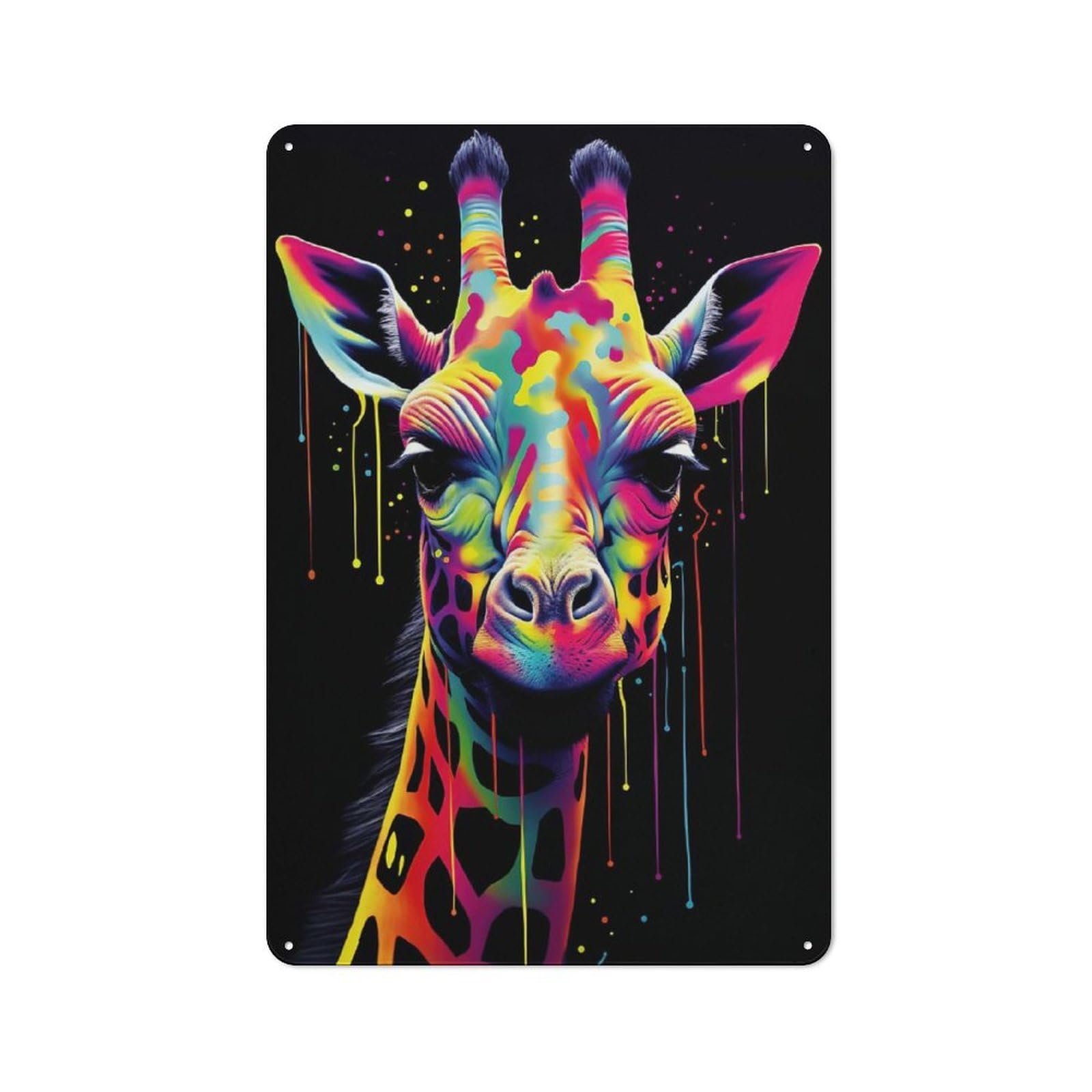 Junmoney Colorful Giraffe Animals Metal Wall Art Sign With Design 30X20cm, Urban Industrial Wall Decor For Workspace, Cafe, Hallway Or Garage