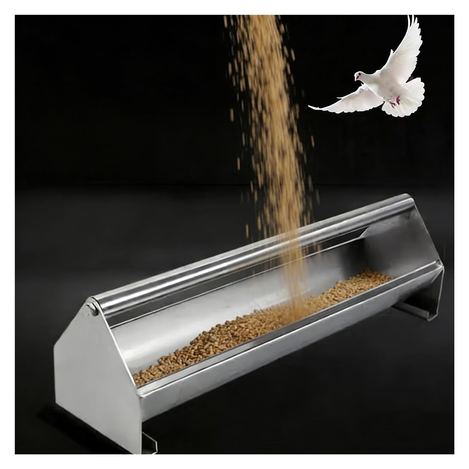 Comedero para palomas con barra transversal giratoria, ranura para dispensador de alimentos de fondo redondo, alimentador de pollo fácil de limpiar para aves de corral