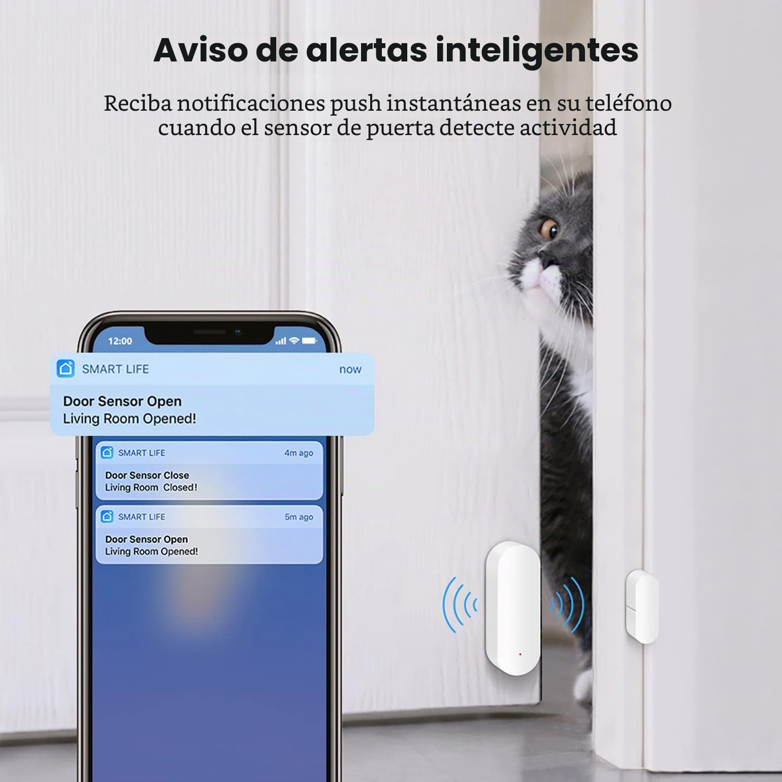 Sensor de Ventana de Puerta: Sensor de Puerta Inteligente Tuya Gratuita Alertas en Tiempo Real, Detector Contacto inalámbrico WiFi para la Seguridad del hogar y, para Alexa Google Assistant (4 Unidad)