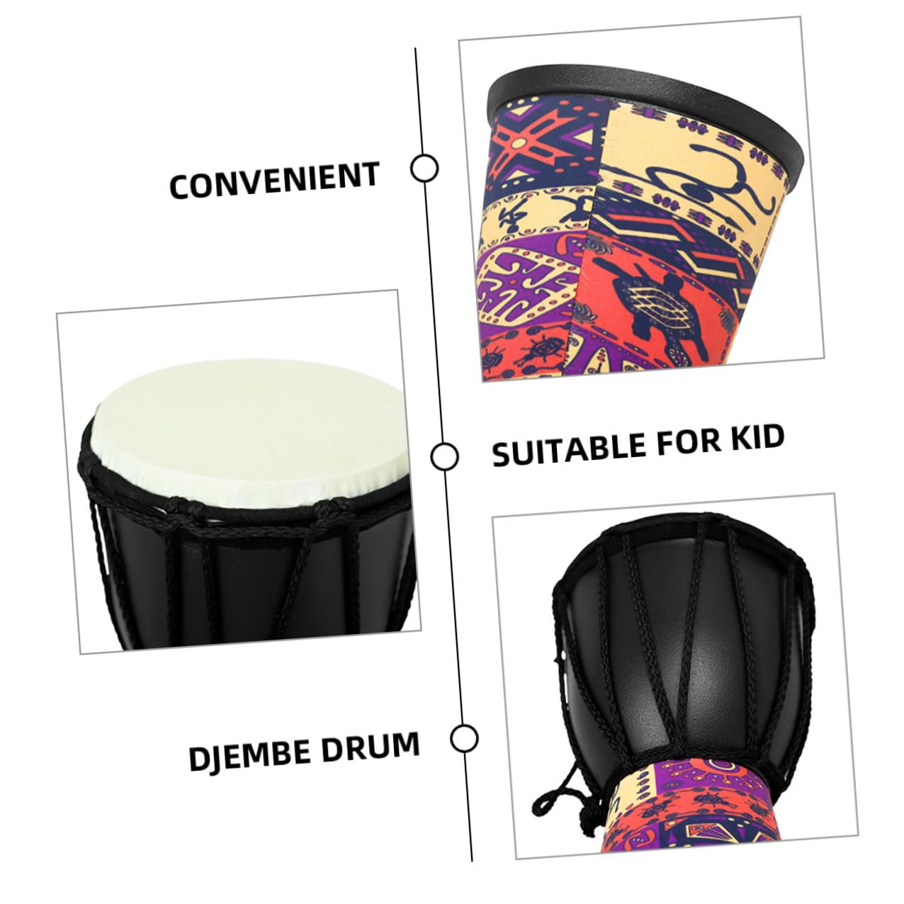 INOOMP Tamburo Djembe a Mano Per Ragazzo Ragazza 4 Pollici, Strumento a Percussione Leggero Per Principianti, Tamburo Africano Per Spettacoli e Lezioni Musicali Per Ragazzi e Ragazze