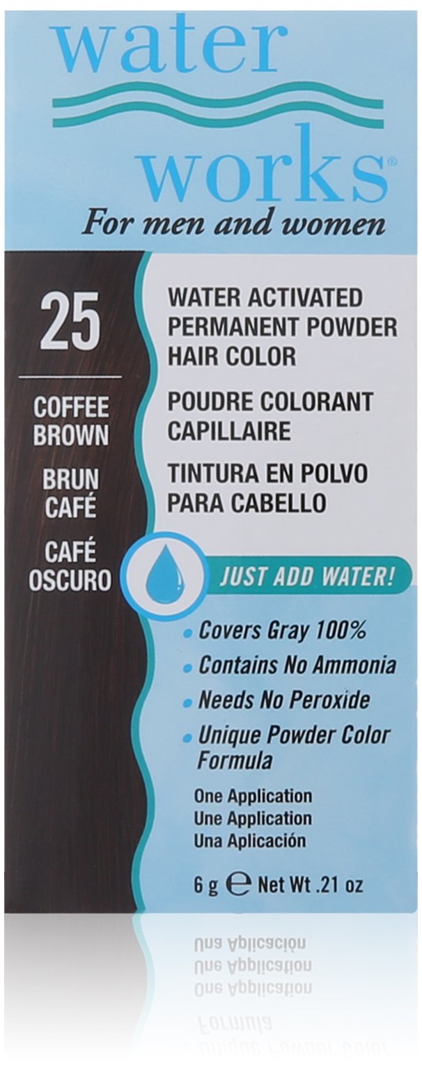 Water Works Water Activated Permanent Powder Hair Color for Men and Women, #25 Coffee Brown