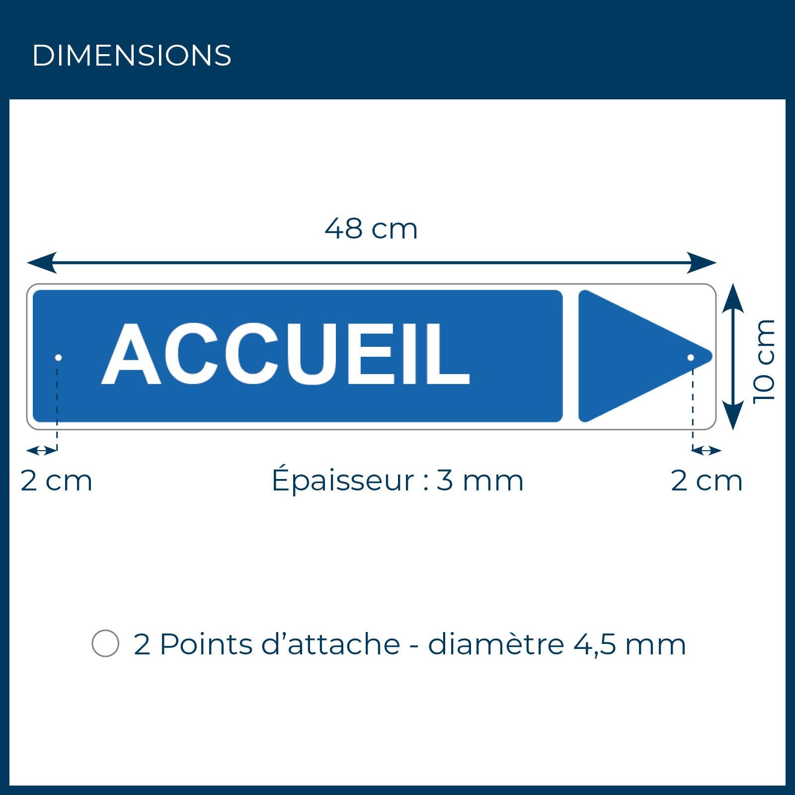 Panneau de signalisation pour camping "ACCUEIL Droite" - 48 x 10 cm - Bleu