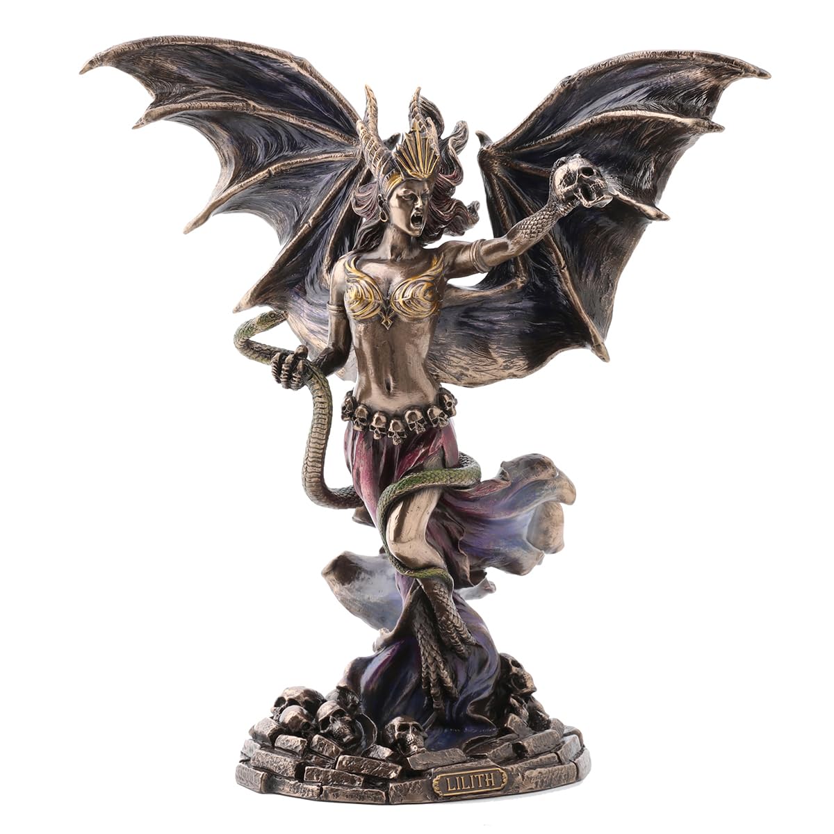 ROCKING GIFTS Figura Decorativa Clásica, Bruja Lilith, Resina Efecto Bronce Antiguo, Escultura Mujer Demonio Bíblico, Decoración de Fantasía, 24 cm