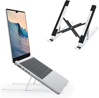 Laptop Stand, OMOTON Laptop Stand for Desk Ergonomic 7-Levels Angles Adjustable Computer Stand, Portable ABS Laptop Riser Holder Compatible with All Laptops and iPad（10-15.6"） (White)