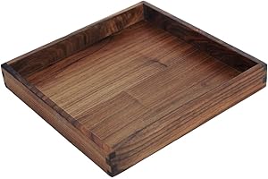 MAGIGO 12 x 12 Inches Small Square Black Walnut Wood Ottoman Tray