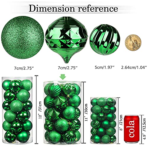 Jusdreen 31Pcs Christmas Balls Ornaments For Xmas Tree Shatterproof Christmas Tree Hanging Balls Decoration For Holiday Party Baubles Set With Hang Rope 1.97"/2.75" Green #TOP4