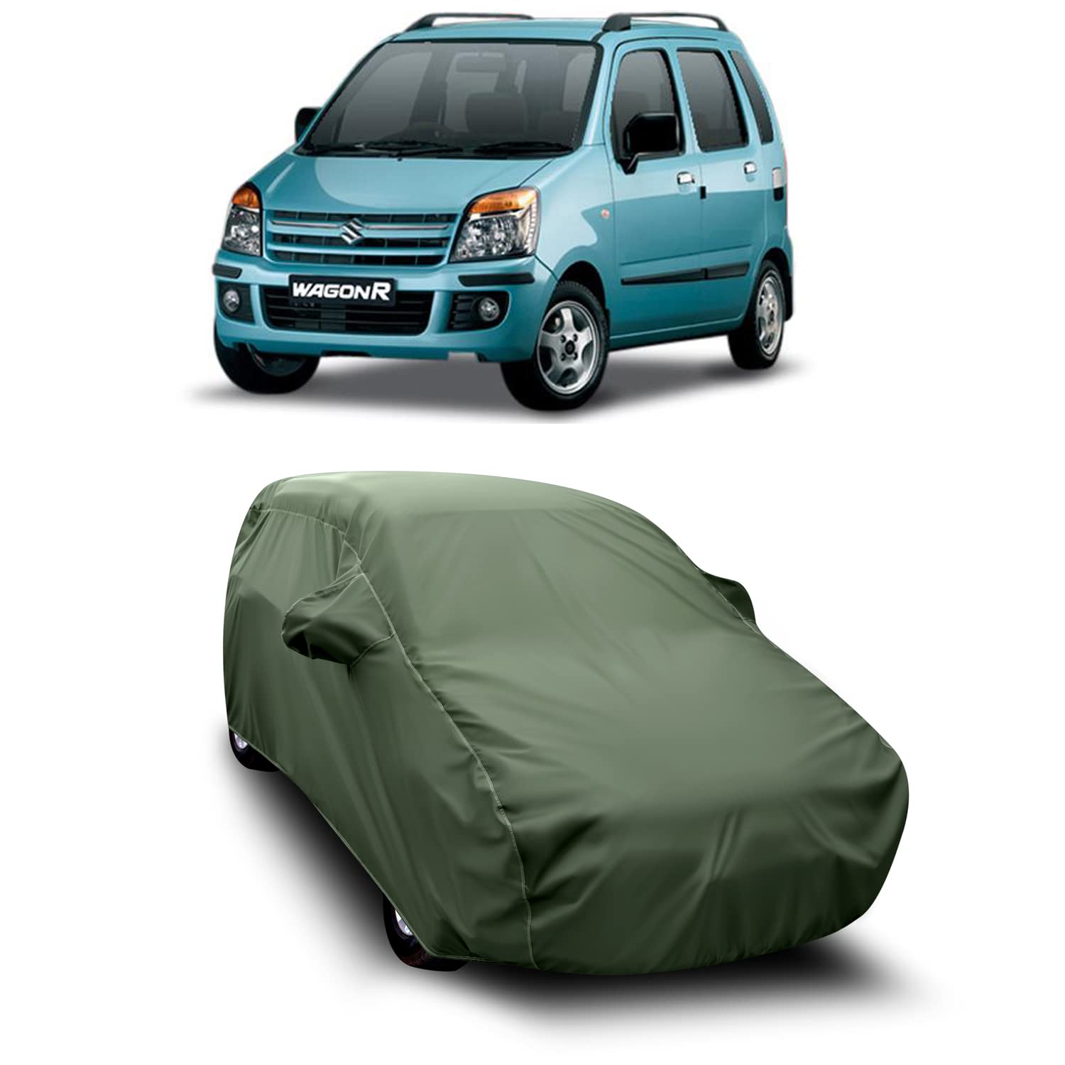 AOSIS® 100% Waterproof Car Body Cover Compatible with Maruti Suzuki Old WagonR with Mirror Pocket | 3 Layered Thick Fabric | 100% Rain Proof | Weather Proof | Dust Proof (Olive Green)