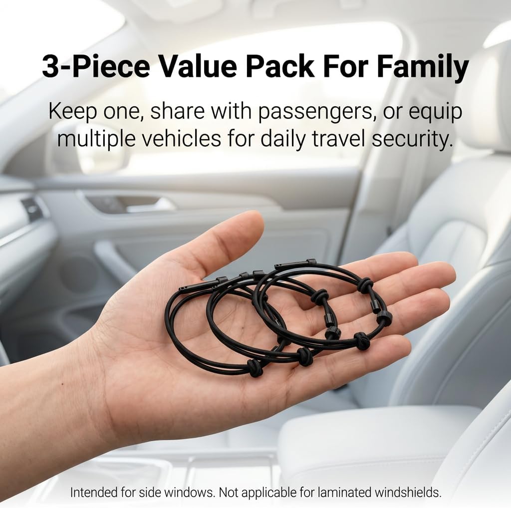 3pcs Car Window Breaker Bracelet, Emergency Vehicle Escape Tool with Tungsten Carbide Bead, Quick Release Elastic Safety Glass Shatter Wristband,Vehicle Emergency Rescue Wristbands