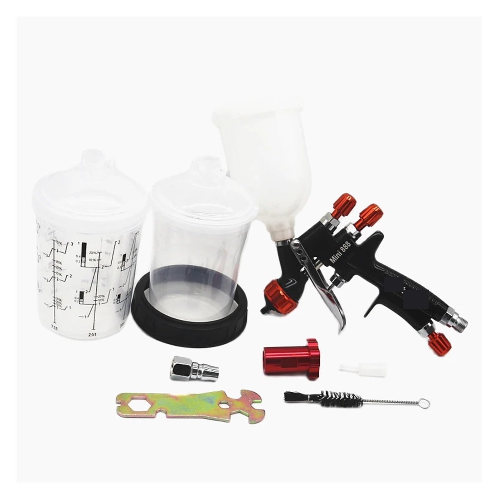 Pistola pulverizadora de 1,2 mm, Kit boquillas,0, Tanque 400 CC/250 CC, Pistola Aire con Vaso Mezclador Pintura y Adaptador, minipistola(Two Tank)
