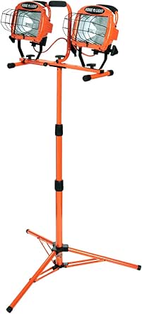 Woods L14SLED 1000 Watt Dual Portable Halogen Work Light &amp; Telescop Tripod, 1 Count (Pack of 1), Orange