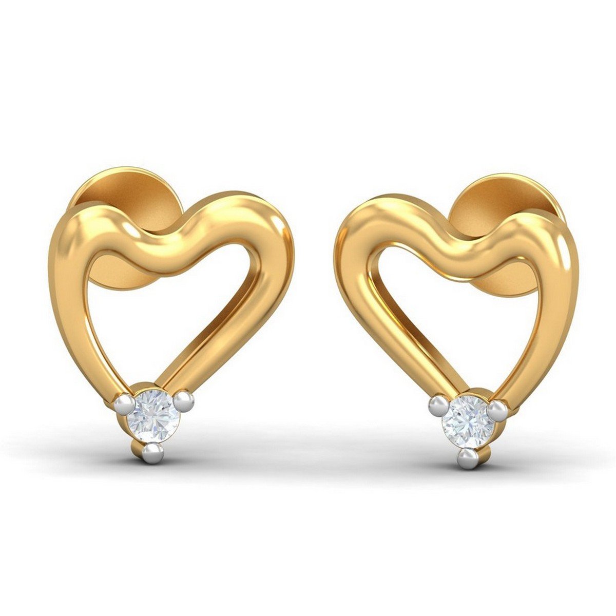 kuberbox 18KT Yellow Gold Diamond Cheerful Heart Stud Earrings for Women-picture-51
