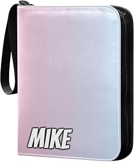 Pink Blue Gradient Personalized 4 Pockets Trading Card Album Folder for Cards Custom PU Cover Zip Card Binder with 400 Side Loading Pockets 3-Ring Card Collector Holder for Game Sports Cards