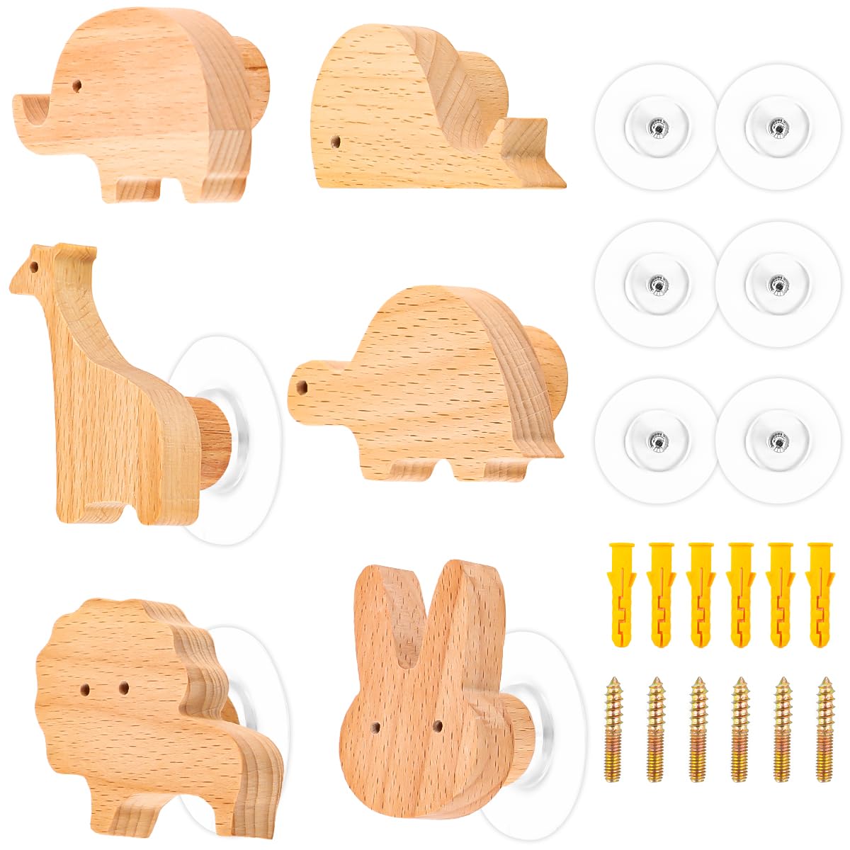 5 Ganci Appendiabiti In Legno A Forma Di Animale Per Bambini – Autoadesivi, Da Parete – Per Asciugamani, Zaini, Cappelli - 3
