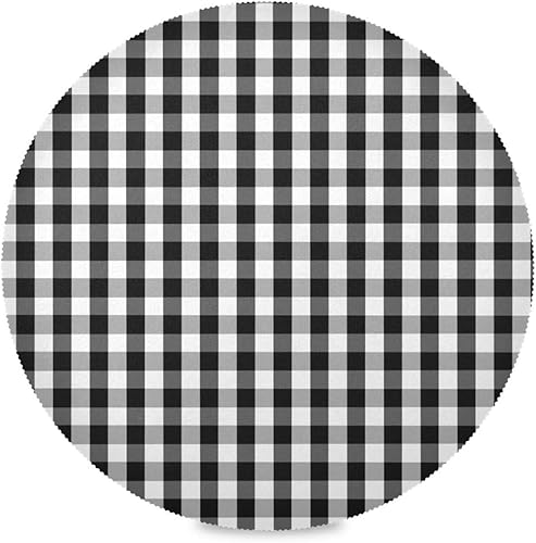 Kigai Juego de 4 manteles individuales redondos a cuadros blancos y negros, antideslizantes, resistentes al calor, lavables, para decoración de mesa