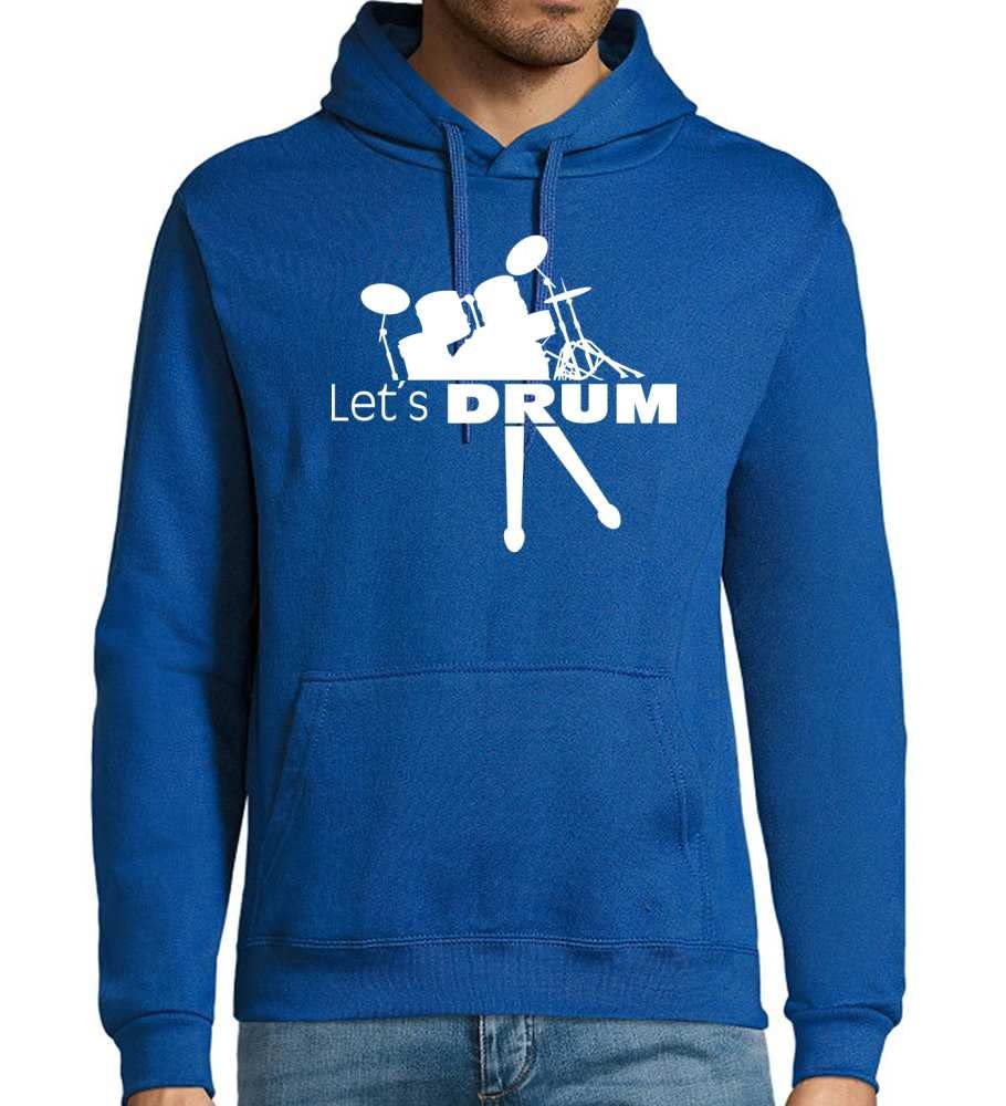 Lets Drum perkusja z patyczkami męska bluza z kapturem, niebieski Royal, 4XL