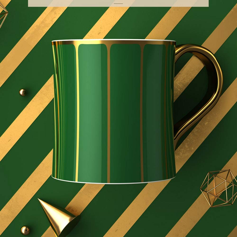 L-entcy New Bone China Coffee Cup, Black, Green Large Capacity Basin, Personalized High Cup Coffee Cup, 11.9 Oz Coffee Cup Mug With Gold Rim For Home Office Lovers Cup Birthday Gift Coffee Cup Creativ