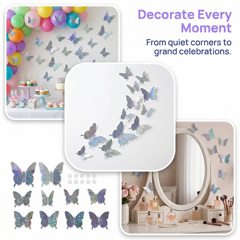12 vinilos 3D mariposas adhesivas decorativas miniatura 6
