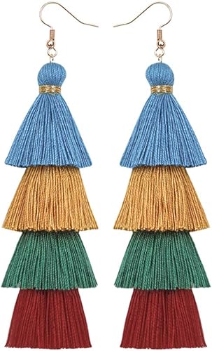 Vista 6 de Milakoo Aretes de borla multicolor para mujer, bohemios, hechos a mano, con flecos, para regalos