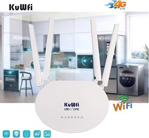 Miniatura 3 de KuWFi Enrutador 4G LTE con ranura para tarjeta SIM, enrutadores de Internet WiFi inalámbricos desbloqueados de 300 Mbps con 4 antenas no