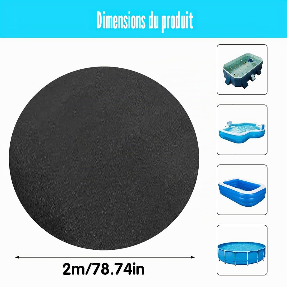 Tapis de Sol Piscine, 2M Tapis de Piscine Rond, Tapis de Sol pour Piscine, Antidérapant et Résistant, Rembourrage sous Piscine, Pliable Bâche de Sol pour Baignoires et Piscines Hors Sol