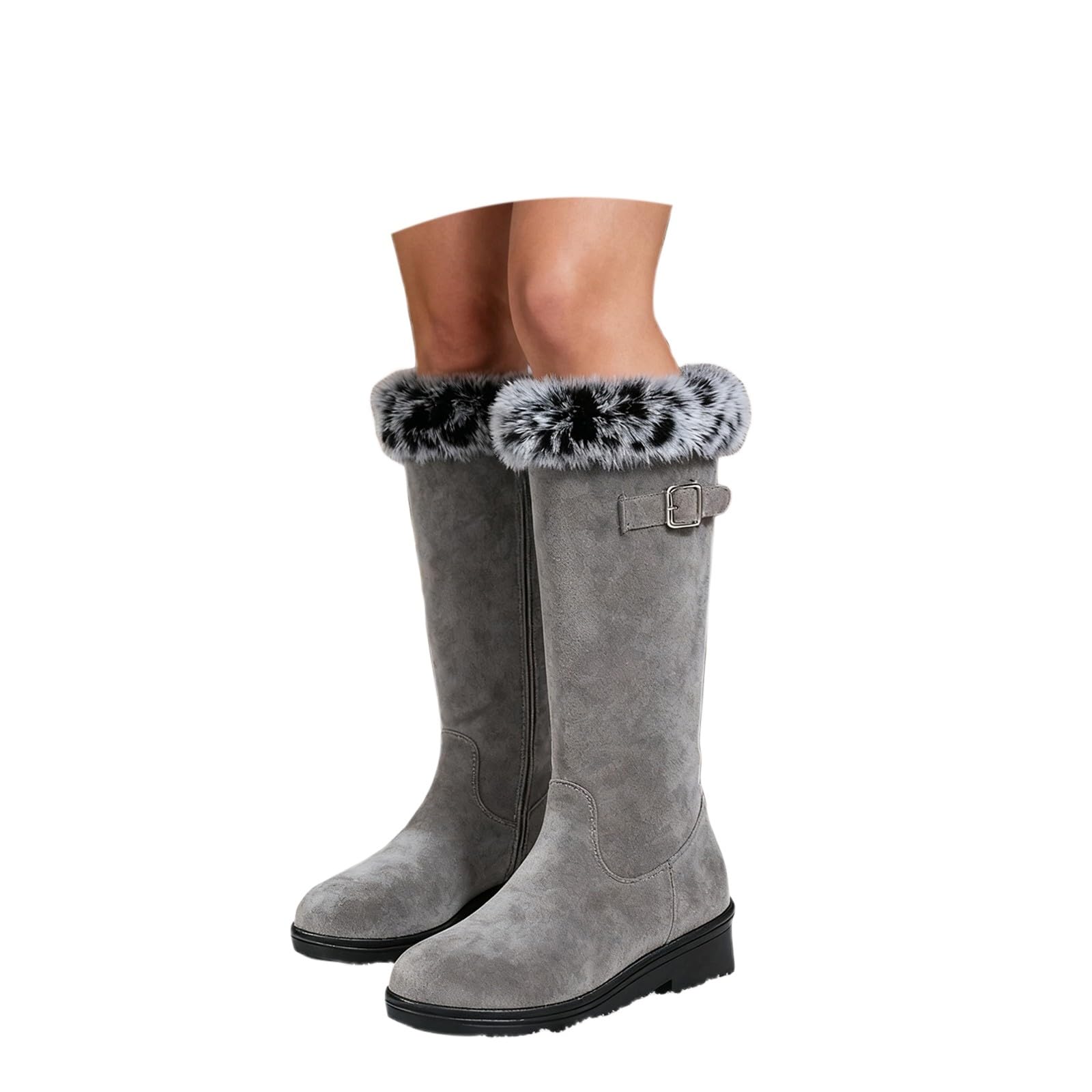 Generisch Botas de equitación de invierno de media altura con forro polar, con cuello vuelto y puños de imitación, botines informales y cómodos para climas fríos