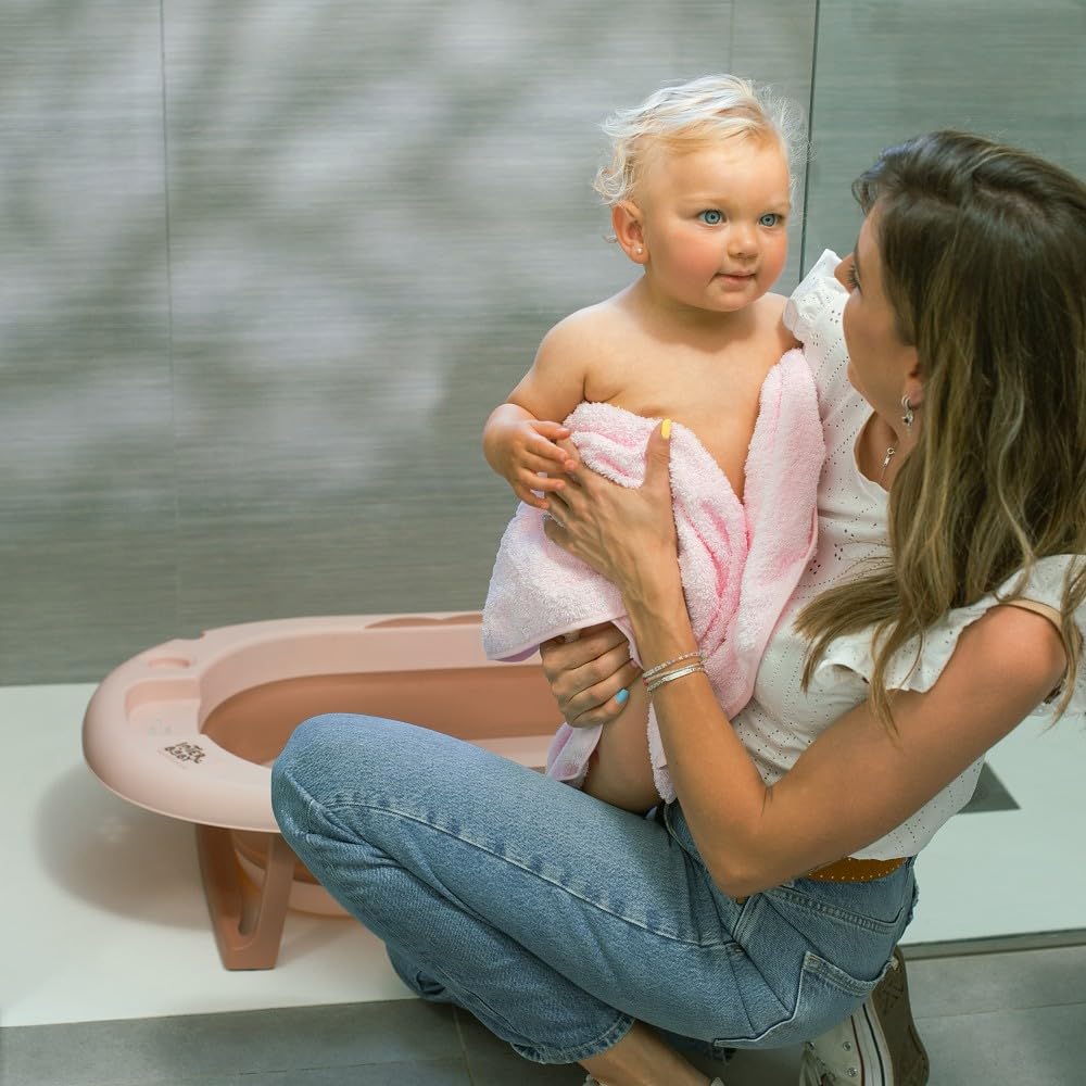 Składana wanna dla niemowląt Interbaby 80x47x21 cm | Składana wanna dla niemowląt z kubkiem do płukania, antypoślizgowa, szczelna nasadka | przenośna, łatwa do przechowywania, wygodna, niebieska